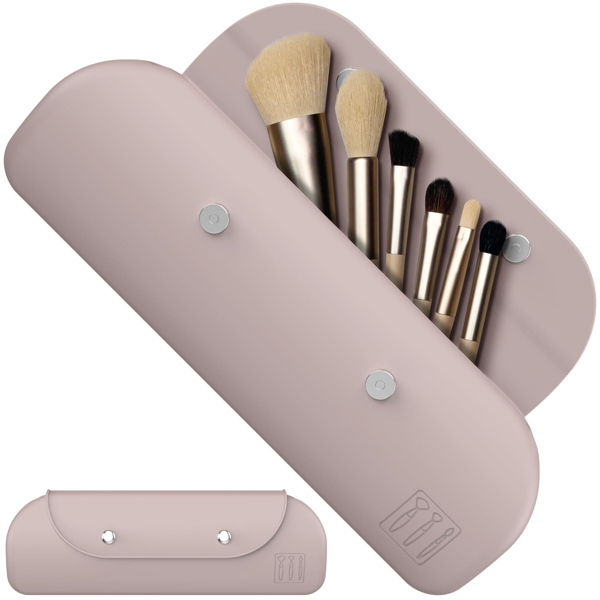 Khaki silicone travel brush case with magnetic closure